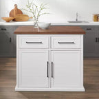 Îlot de cuisine Crosley Bartlett en bois, dessus blanc/noyer : style traditionnel, étagères réglables, chariot de rangement