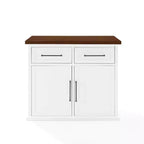 Îlot de cuisine Crosley Bartlett en bois, dessus blanc/noyer : style traditionnel, étagères réglables, chariot de rangement