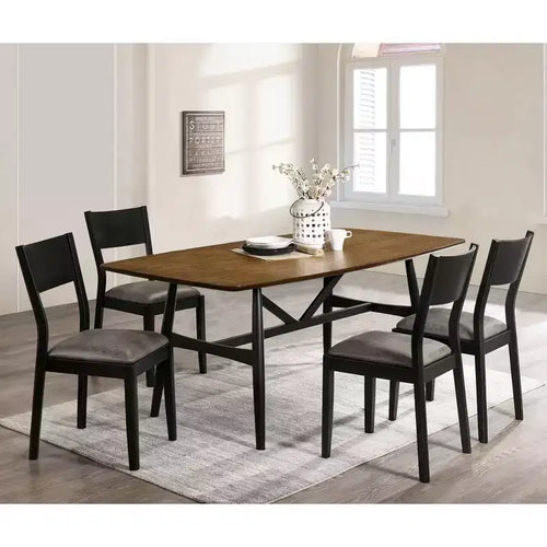 Ensemble de salle à manger 5 pièces Bernst Mid-Century Modern Chêne antique/Noir/Gris - miBasics : Structure en bois d'hévéa, sièges en similicuir