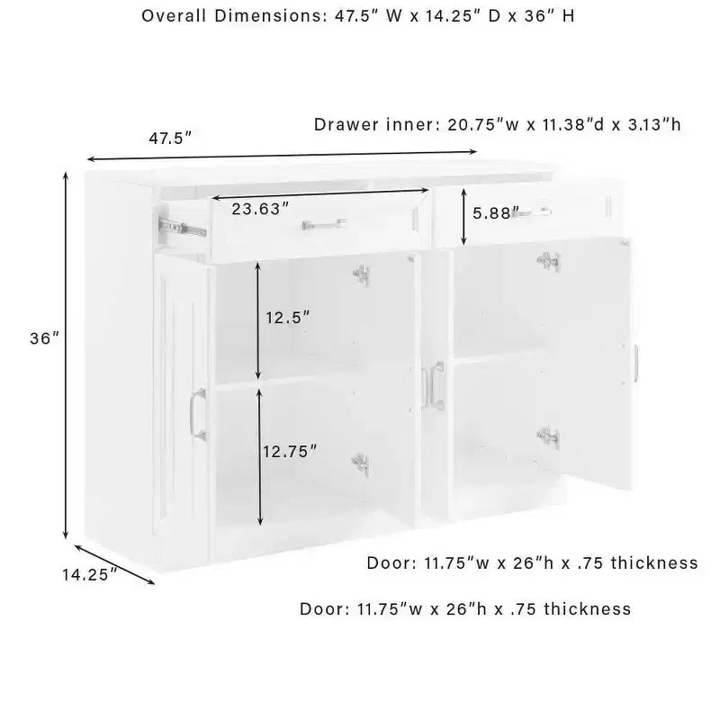 Ensemble buffet et meuble bar 3 pièces Crosley 95" Stanton blanc : Rangement traditionnel, design huche
