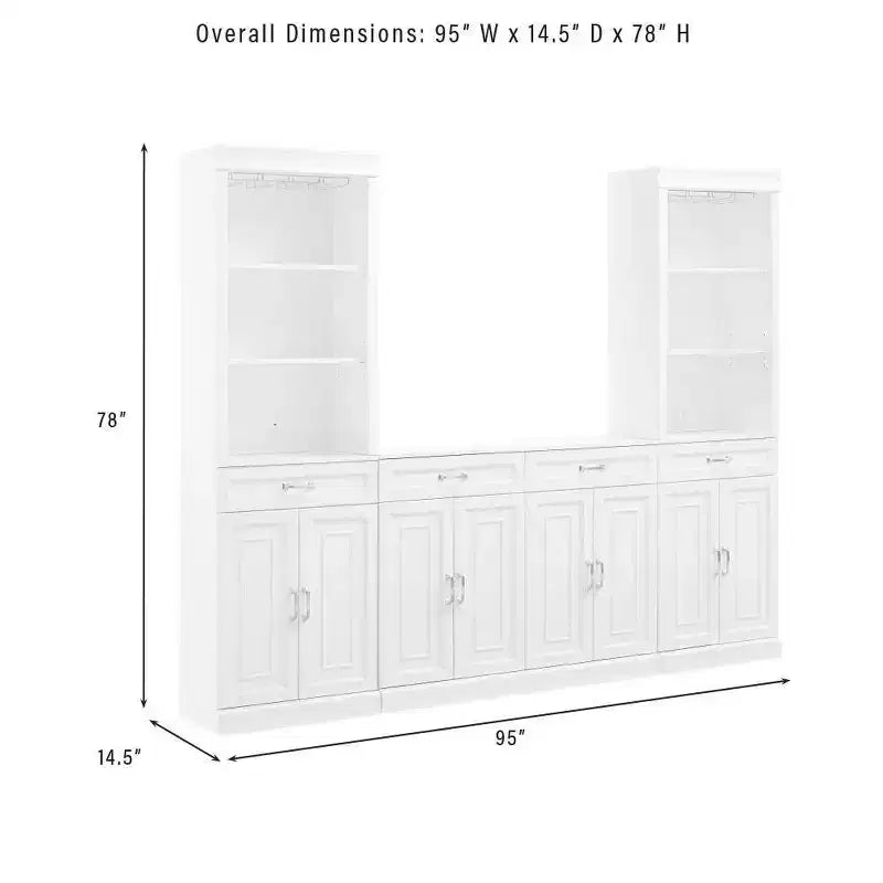 Ensemble buffet et meuble bar 3 pièces Crosley 95" Stanton blanc : Rangement traditionnel, design huche