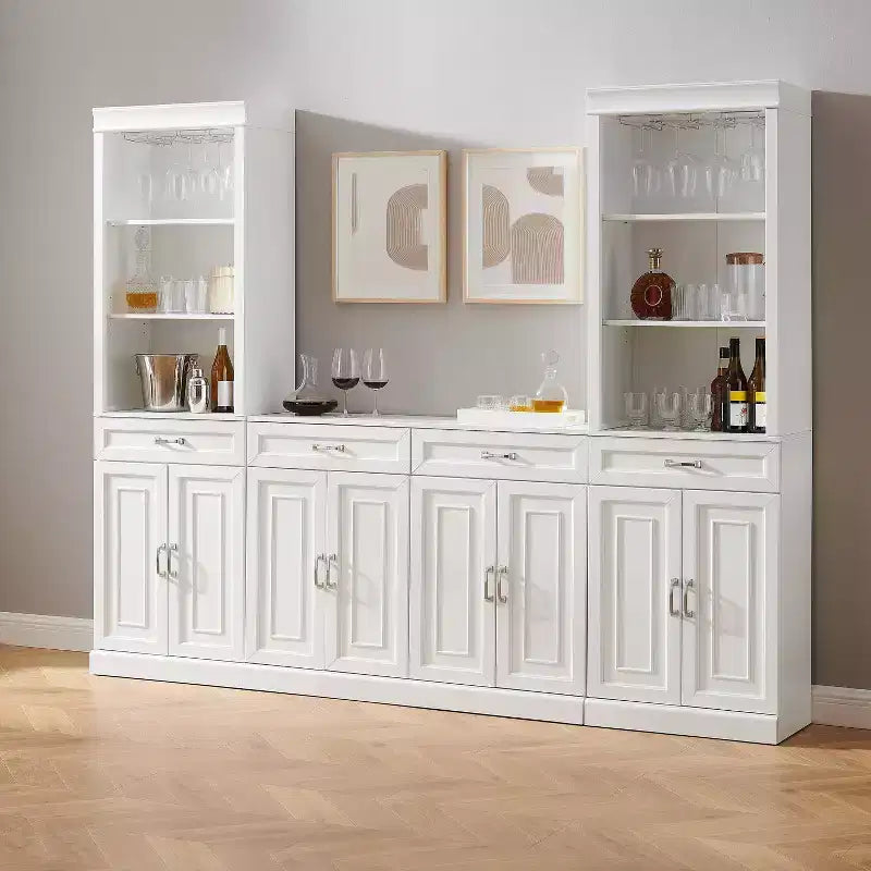 Ensemble buffet et meuble bar 3 pièces Crosley 95" Stanton blanc : Rangement traditionnel, design huche