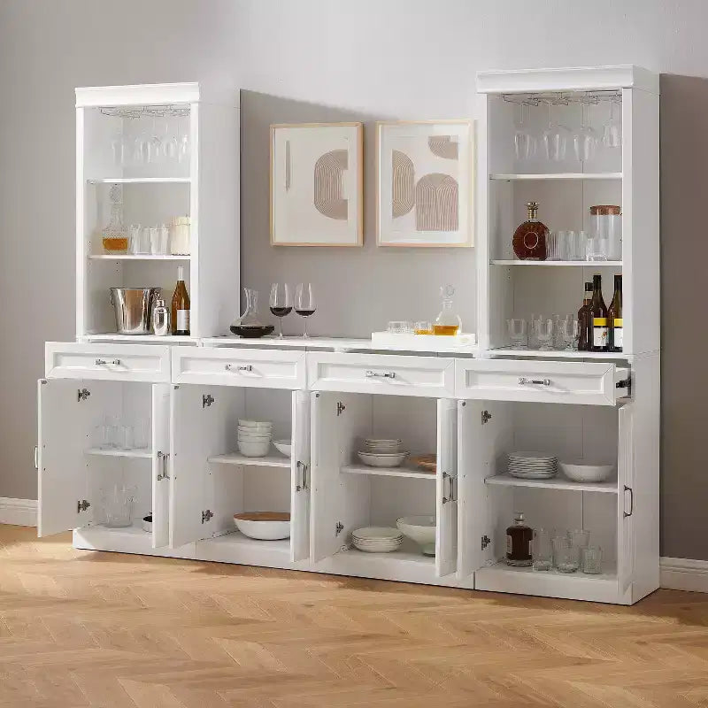 Ensemble buffet et meuble bar 3 pièces Crosley 95" Stanton blanc : Rangement traditionnel, design huche