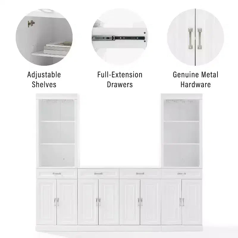 Ensemble buffet et meuble bar 3 pièces Crosley 95" Stanton blanc : Rangement traditionnel, design huche