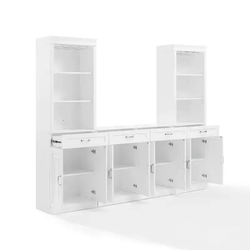 Ensemble buffet et meuble bar 3 pièces Crosley 95" Stanton blanc : Rangement traditionnel, design huche