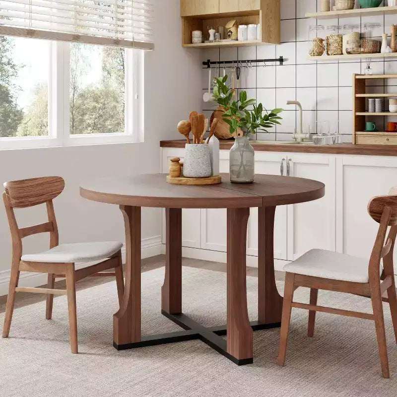 Christopher Knight Home Andrew Table à manger ronde rustique avec cadre entrecroisé, 122 cm, Noyer