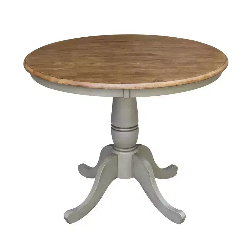 29" Dining Height Loraina Round Pedestal Table Hickory Brown/Stone Gray - International Concepts: Solid Wood, Seats 4