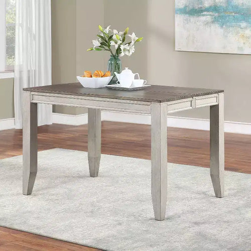 Table haute Abacus Alabaster/Honey - Steve Silver Co. : 91 cm de haut, carrée, 8 places, rallonge papillon