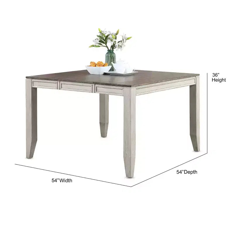 Table haute Abacus Alabaster/Honey - Steve Silver Co. : 91 cm de haut, carrée, 8 places, rallonge papillon