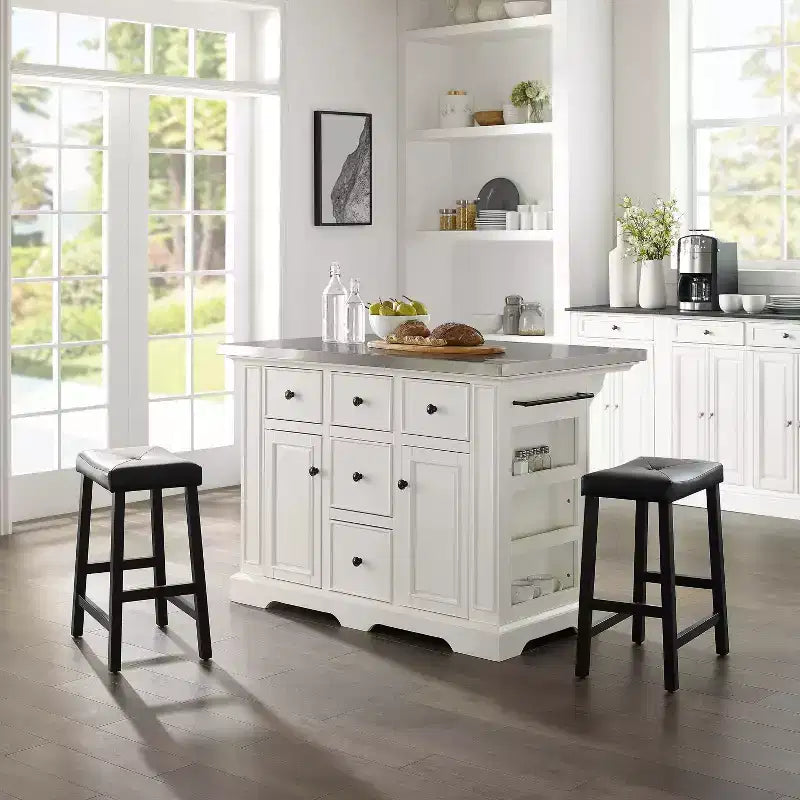 Îlot de cuisine en acier inoxydable Julia avec 2 tabourets, étagère à épices et porte-serviettes - Crosley