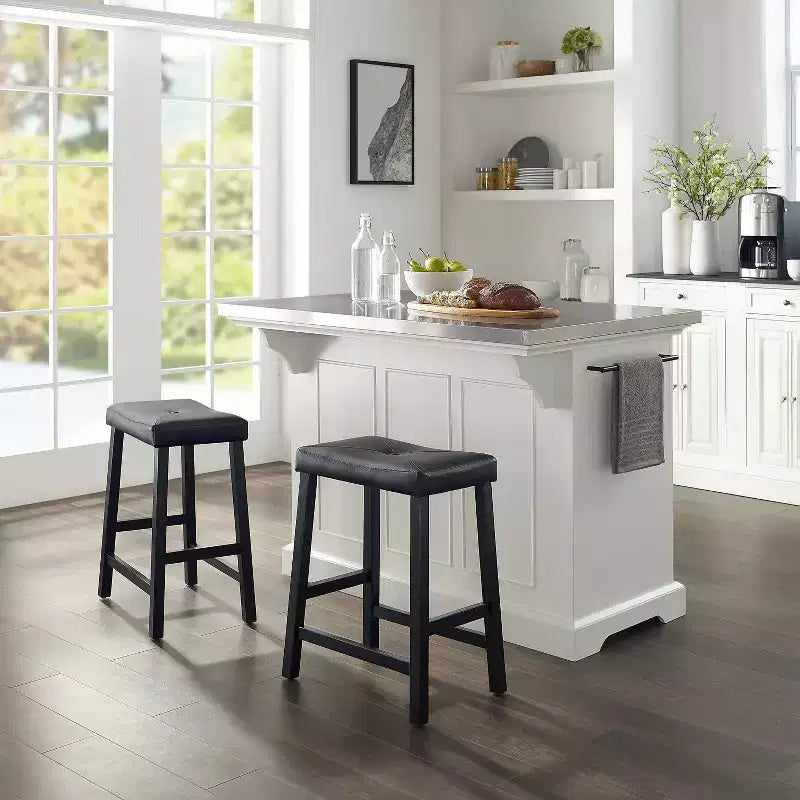 Îlot de cuisine en acier inoxydable Julia avec 2 tabourets, étagère à épices et porte-serviettes - Crosley