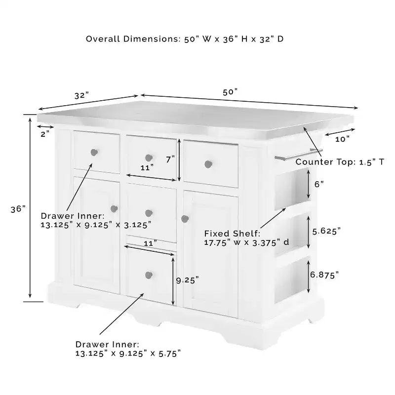 Îlot de cuisine en acier inoxydable Julia avec 2 tabourets, étagère à épices et porte-serviettes - Crosley