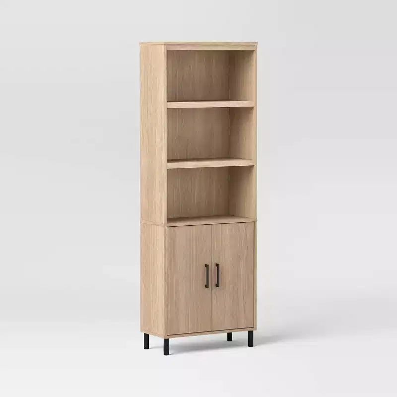 Mixed Material Library Bookcase with Doors Natural Wood - Room Essentials™