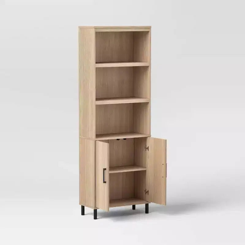 Bibliothèque en matériaux mixtes avec portes Bois naturel – Room Essentials™