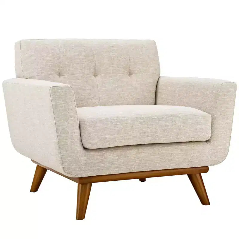 Fauteuil rembourré Engage beige - Modway : Assise confortable, dossier capitonné, pieds en bois