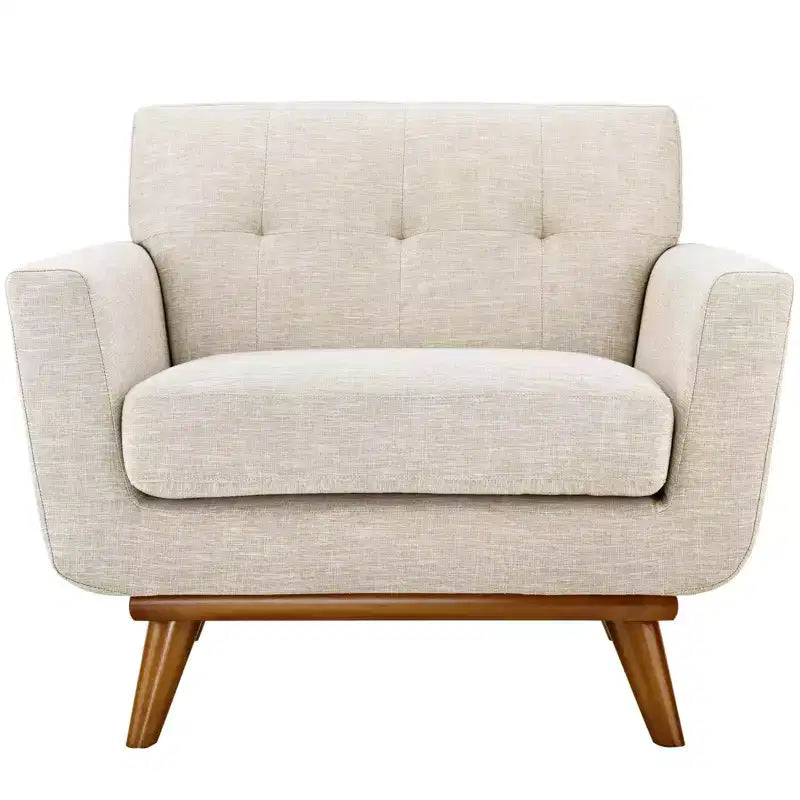 Fauteuil rembourré Engage beige - Modway : Assise confortable, dossier capitonné, pieds en bois