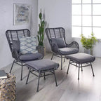Chalet Moderne Bohème Ensemble de conversation gris – Christopher Knight Home : Osier et cadre en métal, ensemble de patio 4 pièces