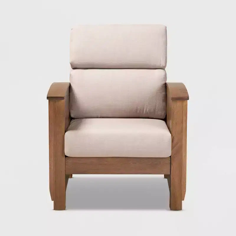 Fauteuil de salon 1 place en bois et tissu Charlotte Taupe/Marron - Baxton Studio