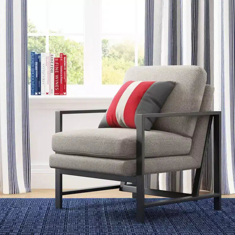 Fauteuil d'appoint Russell à structure en métal bronze gris - Finch : Polyester capitonné, Fauteuil club moderne avec capacité de 113 kg