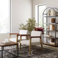 30" Wood and Faux Leather Upholstered Accent Chair Brushed Light Brown/Flax/Chestnut - Nathan James