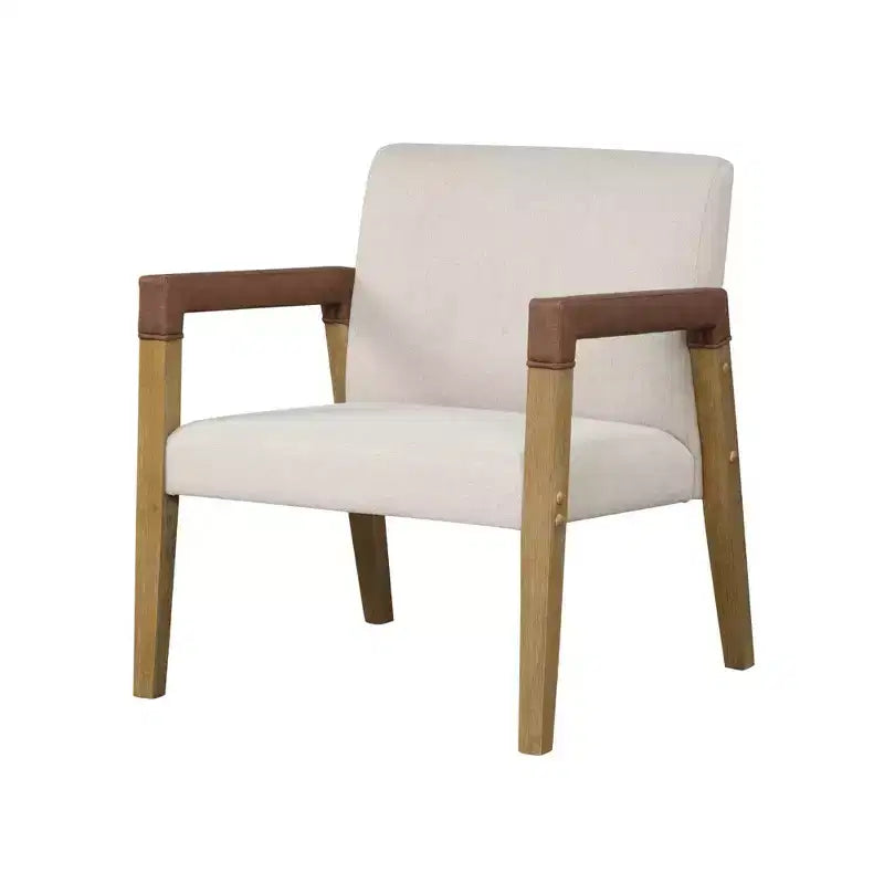 Fauteuil d'appoint rembourré en bois et similicuir 30" brun clair brossé/lin/châtaigne - Nathan James