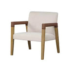 Fauteuil d'appoint rembourré en bois et similicuir 30" brun clair brossé/lin/châtaigne - Nathan James