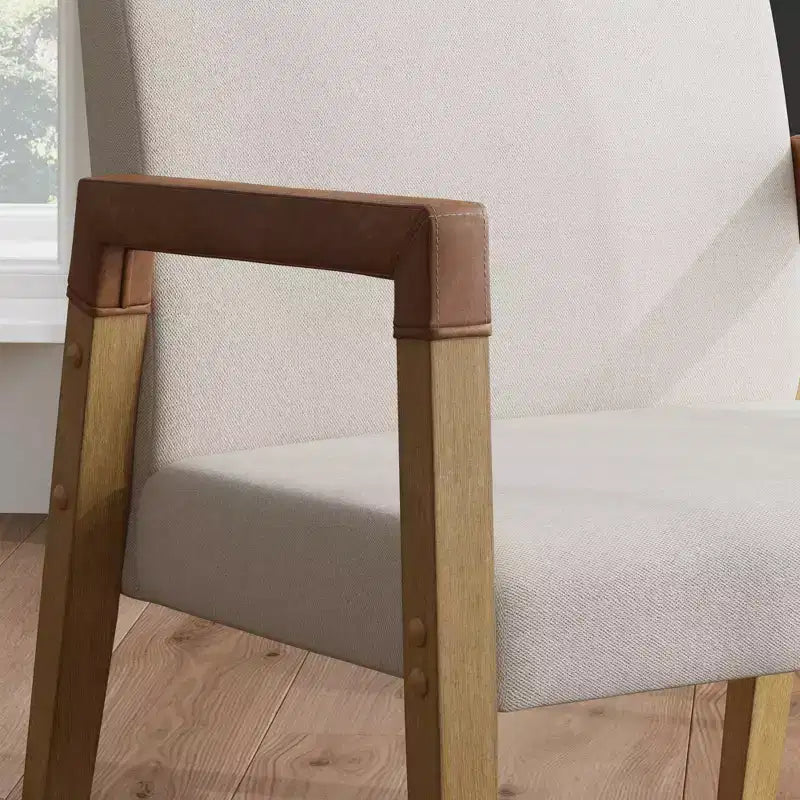 Fauteuil d'appoint rembourré en bois et similicuir 30" brun clair brossé/lin/châtaigne - Nathan James