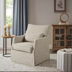 Martha Stewart London Skirted Swivel Chair Textured Beige: Farmhouse Style, Polyester Upholstery, Wood Frame