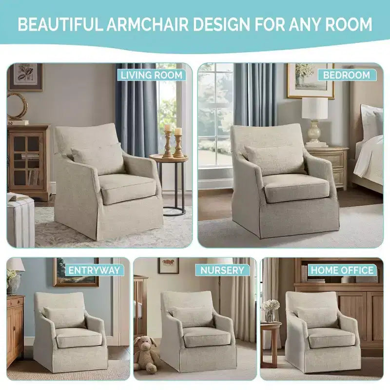 Martha Stewart London Chaise pivotante à jupe en beige texturé : Style champêtre, revêtement en polyester, cadre en bois