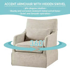 Martha Stewart London Chaise pivotante à jupe en beige texturé : Style champêtre, revêtement en polyester, cadre en bois