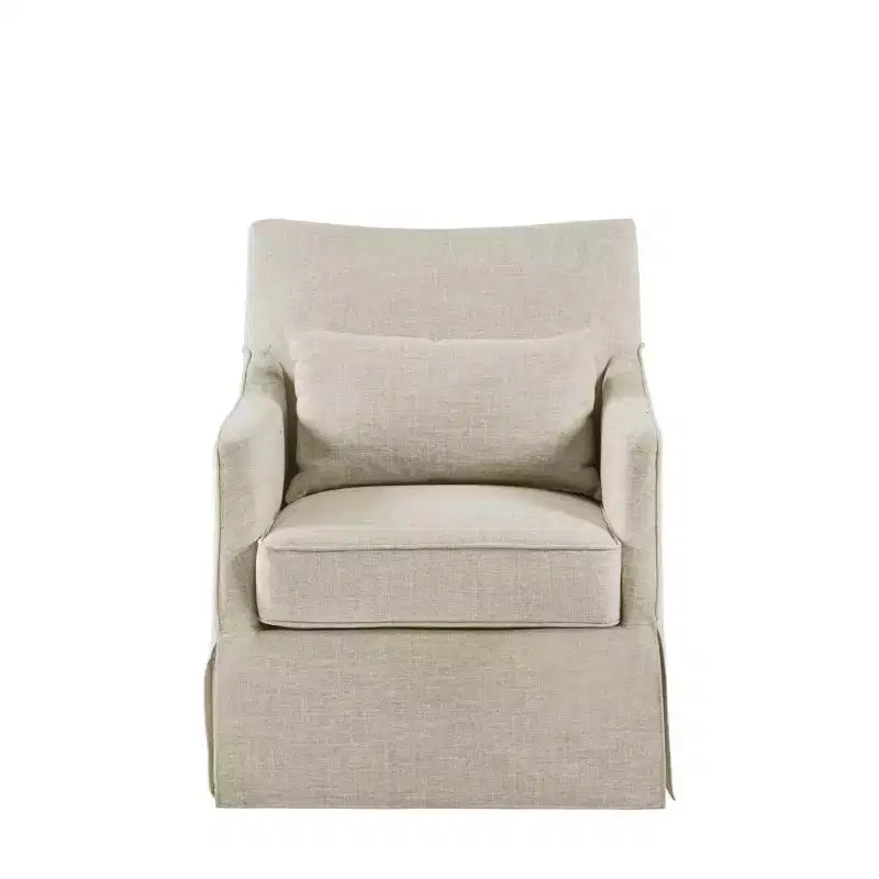 Martha Stewart London Chaise pivotante à jupe en beige texturé : Style champêtre, revêtement en polyester, cadre en bois