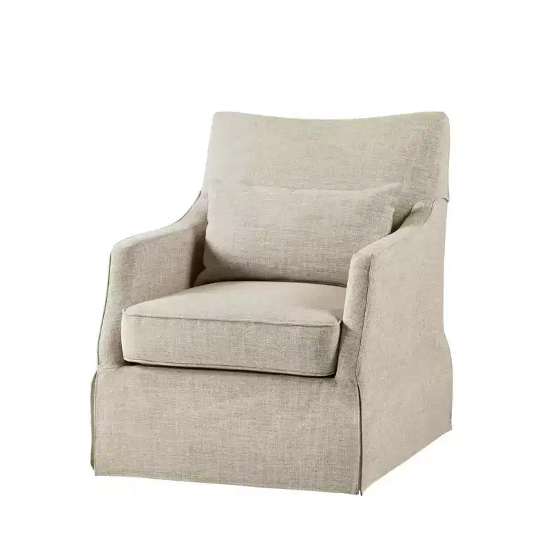 Martha Stewart London Chaise pivotante à jupe en beige texturé : Style champêtre, revêtement en polyester, cadre en bois