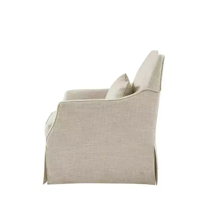 Martha Stewart London Chaise pivotante à jupe en beige texturé : Style champêtre, revêtement en polyester, cadre en bois