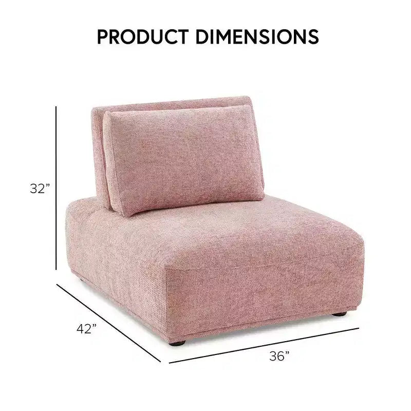 HOMES: Inside + Out Povoa Fauteuil modulaire moderne sans accoudoirs en chenille avec dossier extensible rose