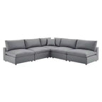 5pc Commix Down Filled Overstuffed Vegan Leather L-Shaped Sectional Sofa Set Gray - Modway: Plush Comfort, Modern Home Furniture