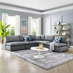 Ensemble de canapé d'angle en cuir végétalien 5 places rembourré en duvet Commix gris – Modway : Confort moelleux, mobilier de maison moderne