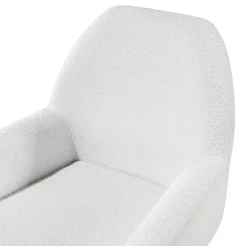 Fauteuil bouclé de style Mid-century Polaris Comfort Pointe blanc : Coussins déhoussables, cadre en bois, capacité de 136 kg, chambre et salon