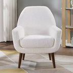Fauteuil bouclé de style Mid-century Polaris Comfort Pointe blanc : Coussins déhoussables, cadre en bois, capacité de 136 kg, chambre et salon