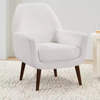 Fauteuil bouclé de style Mid-century Polaris Comfort Pointe blanc : Coussins déhoussables, cadre en bois, capacité de 136 kg, chambre et salon