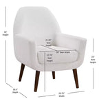 Fauteuil bouclé de style Mid-century Polaris Comfort Pointe blanc : Coussins déhoussables, cadre en bois, capacité de 136 kg, chambre et salon
