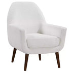 Fauteuil bouclé de style Mid-century Polaris Comfort Pointe blanc : Coussins déhoussables, cadre en bois, capacité de 136 kg, chambre et salon