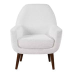 Fauteuil bouclé de style Mid-century Polaris Comfort Pointe blanc : Coussins déhoussables, cadre en bois, capacité de 136 kg, chambre et salon