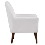 Fauteuil bouclé de style Mid-century Polaris Comfort Pointe blanc : Coussins déhoussables, cadre en bois, capacité de 136 kg, chambre et salon