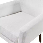 Fauteuil bouclé de style Mid-century Polaris Comfort Pointe blanc : Coussins déhoussables, cadre en bois, capacité de 136 kg, chambre et salon