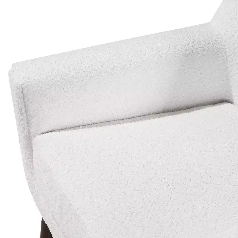 Fauteuil bouclé de style Mid-century Polaris Comfort Pointe blanc : Coussins déhoussables, cadre en bois, capacité de 136 kg, chambre et salon