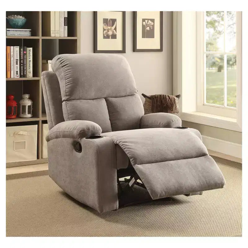 Rosia Fauteuil Inclinable à Levier Latéral Gris - Acme Furniture : Microfibre, Poignée Latérale, Porte-gobelets