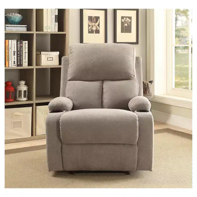 Rosia Fauteuil Inclinable à Levier Latéral Gris - Acme Furniture : Microfibre, Poignée Latérale, Porte-gobelets