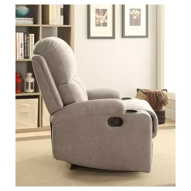 Rosia Fauteuil Inclinable à Levier Latéral Gris - Acme Furniture : Microfibre, Poignée Latérale, Porte-gobelets