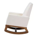 Fauteuil à bascule Yashiya rembourré en tissu bouclé et bois blanc cassé/noyer marron - Baxton Studio