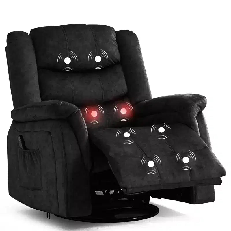 Fauteuil inclinable COMHOMA avec chauffage et massage, pivotant à 360 degrés, en tissu, à bascule, noir